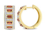 1.80 Carat (ctw) Garnet Hoop Earrings in Yellow Plated Sterling Silver with White Topaz
